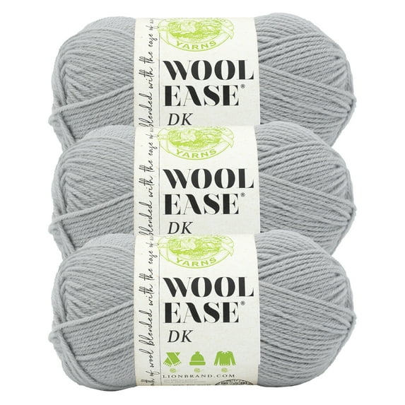 Lion Brand Yarn Wool-Ease DK Quiet Grey Light Acrylic, Wool Yarn 3 Pack