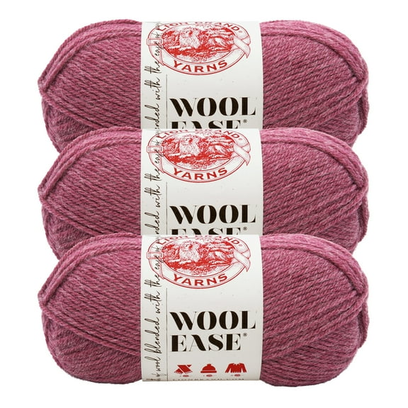 Lion Brand Yarn Wool-Ease Dark Rose Heather Medium Acrylic, Wool Yarn 3 Pack