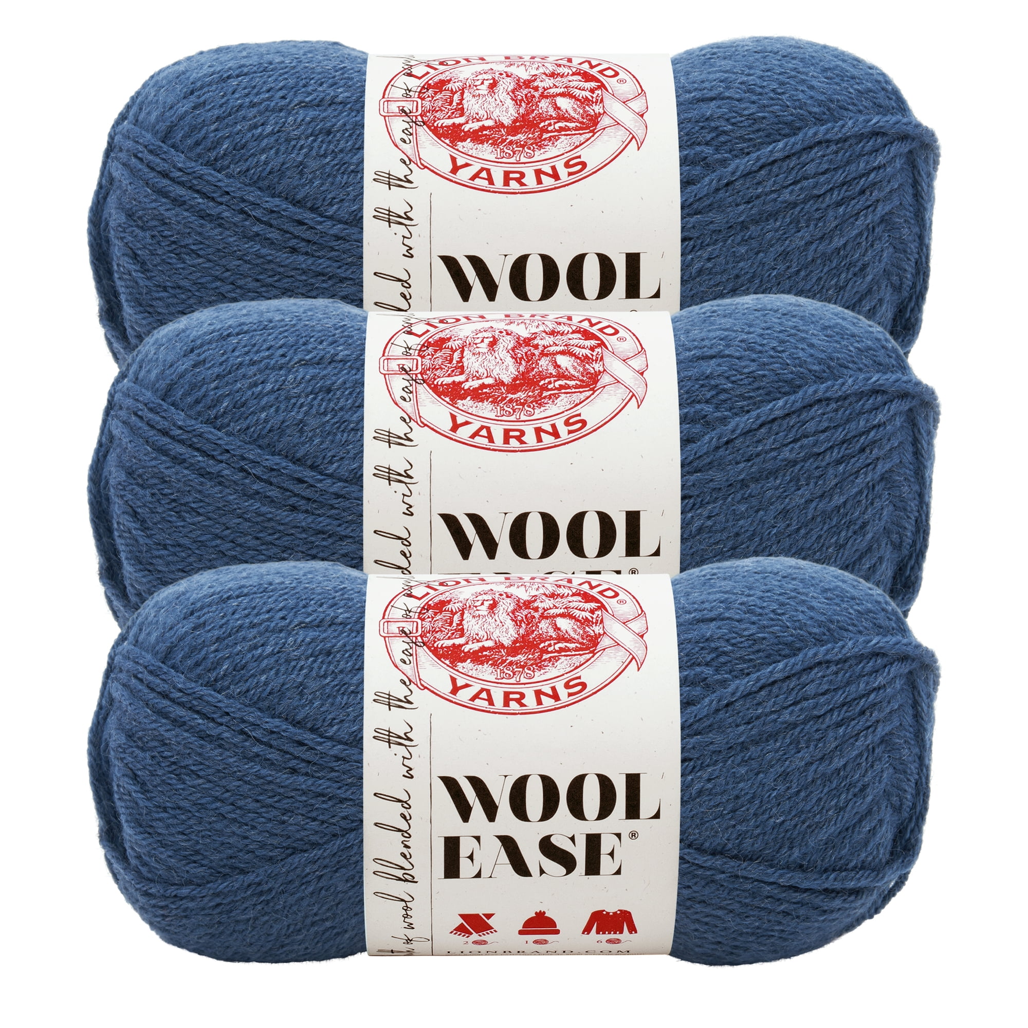 Lion Brand Yarn Wool-Ease Denim Classic Worsted Medium Acrylic, Wool Blue  Yarn 3 Pack