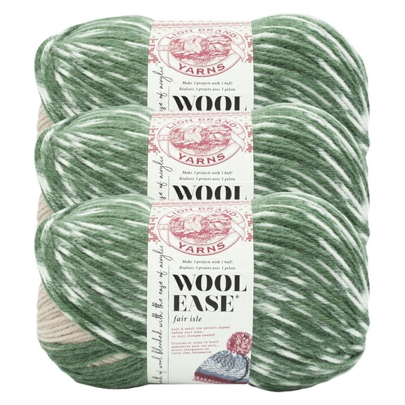 Lion Brand Yarn Wool-Ease Fair Isle Beige/Olive Medium Acrylic, Wool Multi-color Yarn 3 Pack