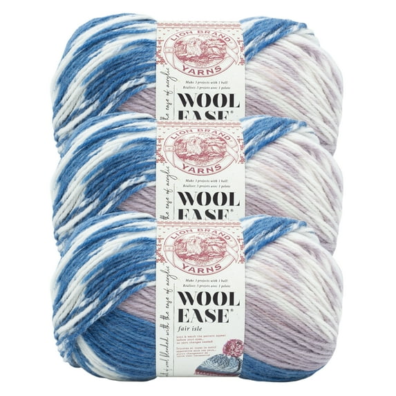 Lion Brand Yarn Wool-Ease Fair Isle Denim/Lilac Medium Acrylic, Wool Yarn 3 Pack