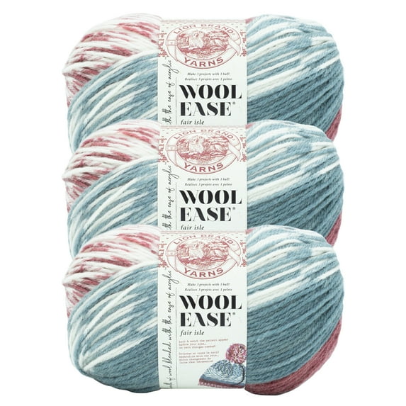 Lion Brand Yarn Wool-Ease Fair Isle Merlot/Charcoal Medium Acrylic, Wool Yarn 3 Pack