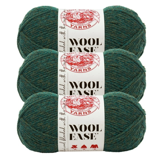 Lion Brand Yarn Wool-Ease Forest Green Heather Medium Acrylic, Wool Yarn 3 Pack