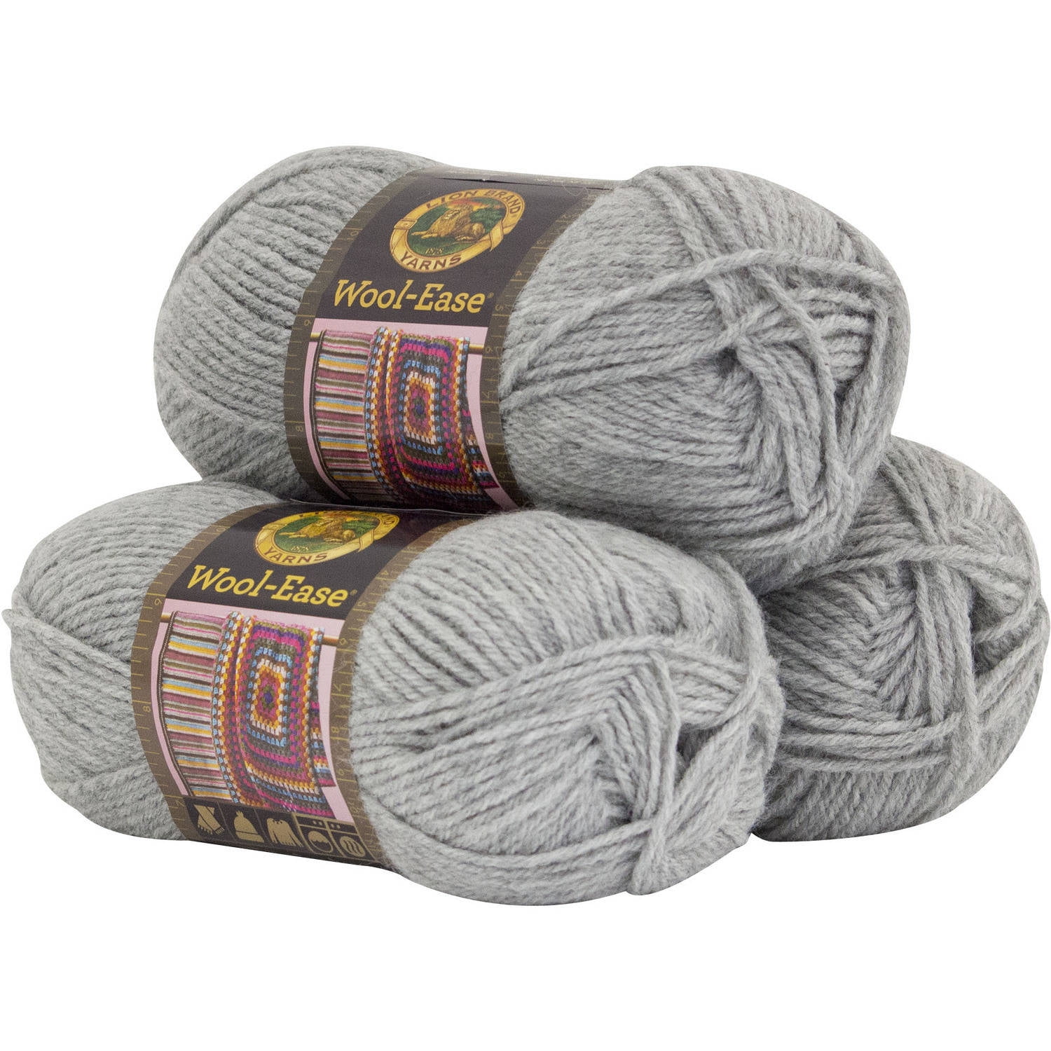 Lion Brand Yarn Wool-Ease Grey Heather Wool Blend Medium Acrylic