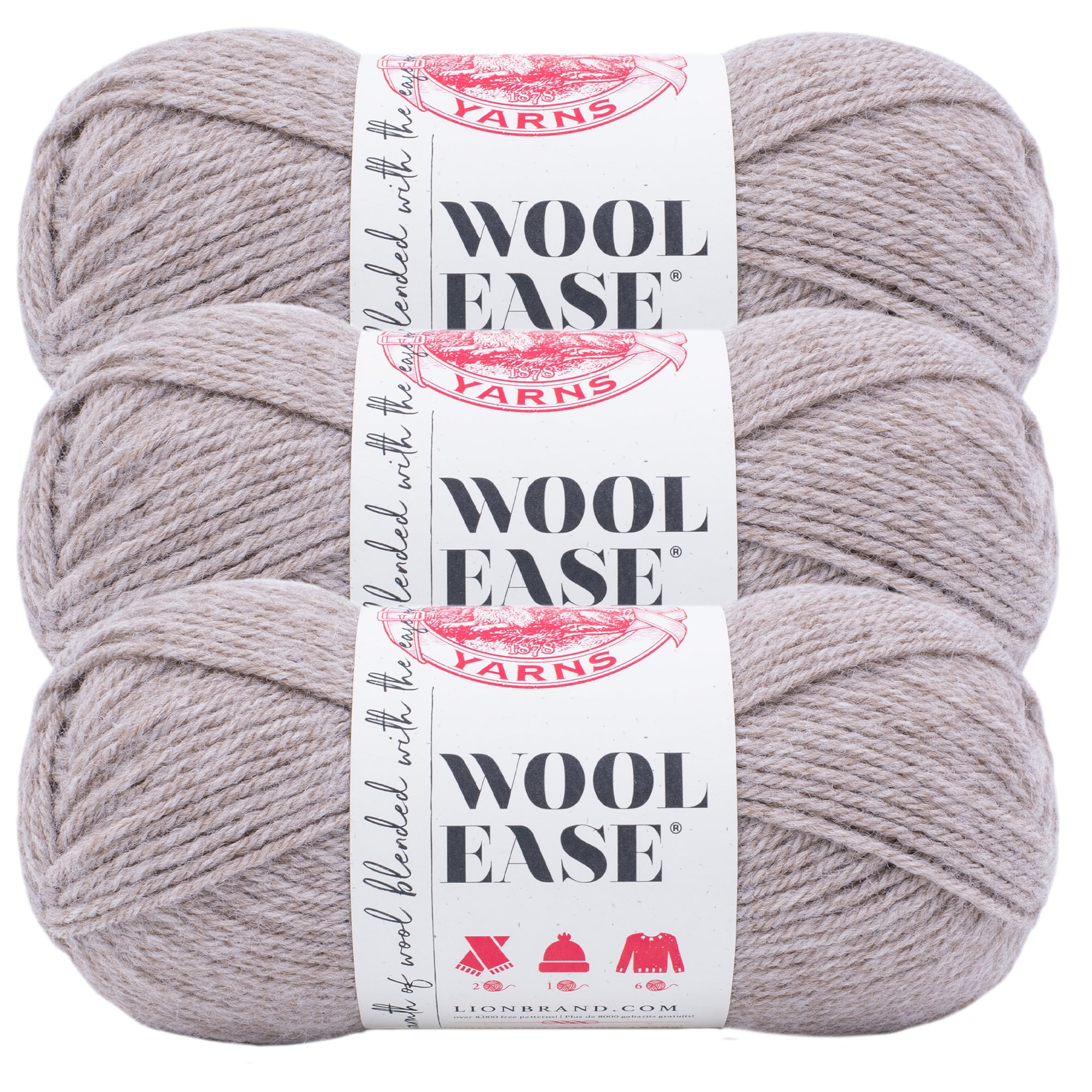 Lion Brand Yarn Wool-Ease Oatmeal Classic Worsted Medium Acrylic, Wool  Brown Yarn 3 Pack