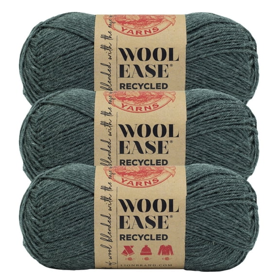 Lion Brand Yarn Wool-Ease Recycled Charcoal Medium Recycled Acrylic, Recycled Wool Gray Yarn 3 Pack