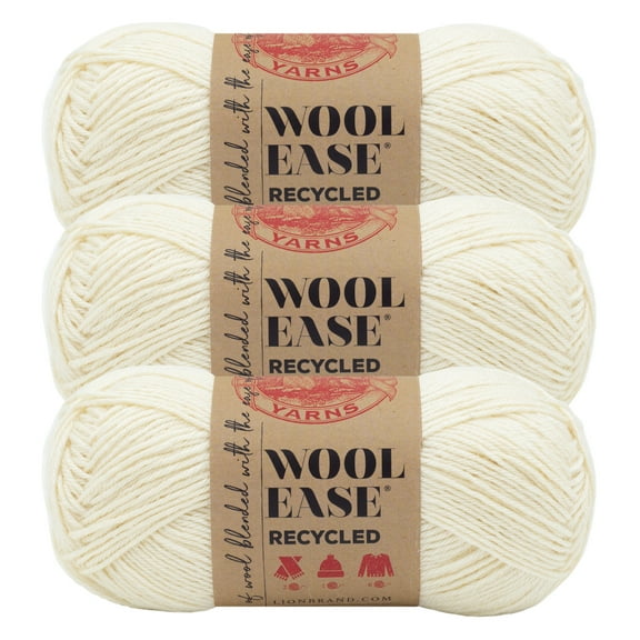 Lion Brand Yarn Wool-Ease Recycled Cream Medium Recycled Acrylic, Recycled Wool Off-White Yarn 3 Pack