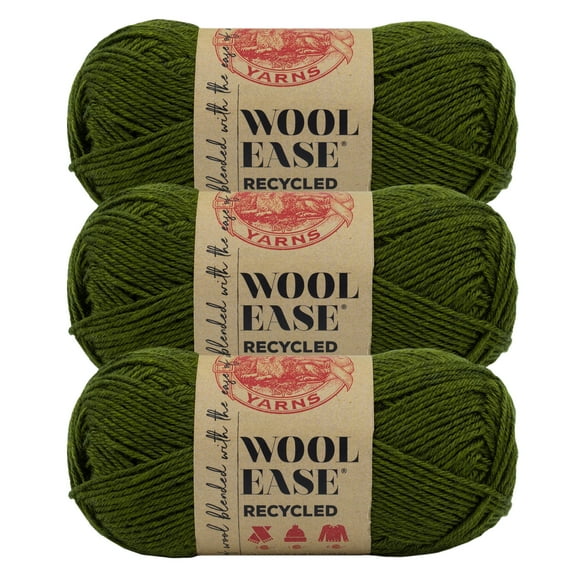 Lion Brand Yarn Wool-Ease Recycled Olive Medium Recycled Acrylic, Recycled Wool Green Yarn 3 Pack