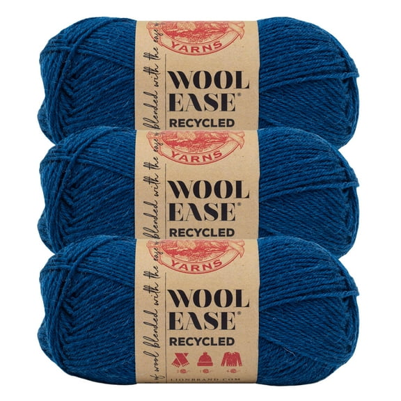 Lion Brand Yarn Wool-Ease Recycled Royal Blue Medium Recycled Acrylic, Recycled Wool Blue Yarn 3 Pack