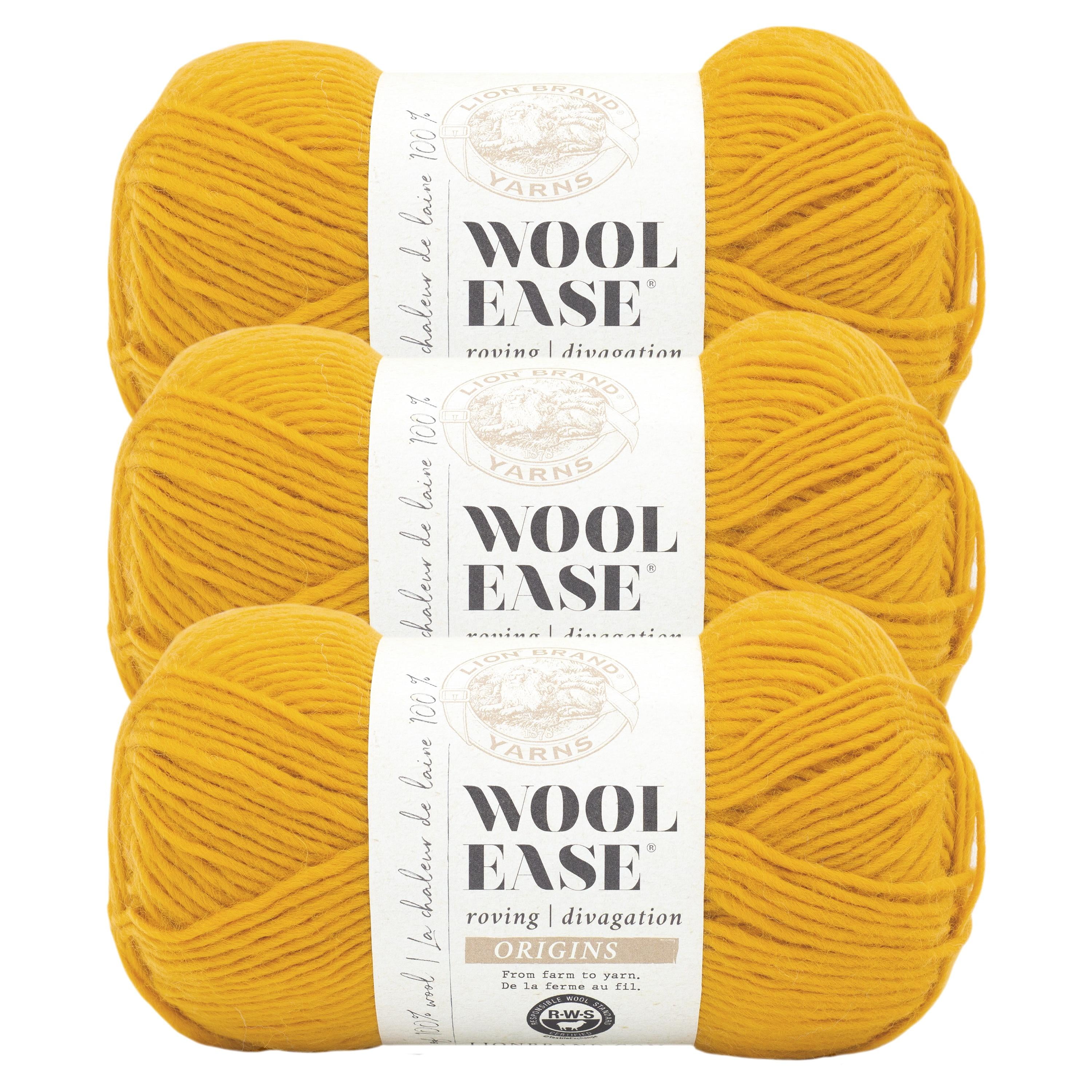 Lion Brand Yarn Wool-Ease Roving Origins Goldenrod Medium Wool Yellow Yarn 3 Pack