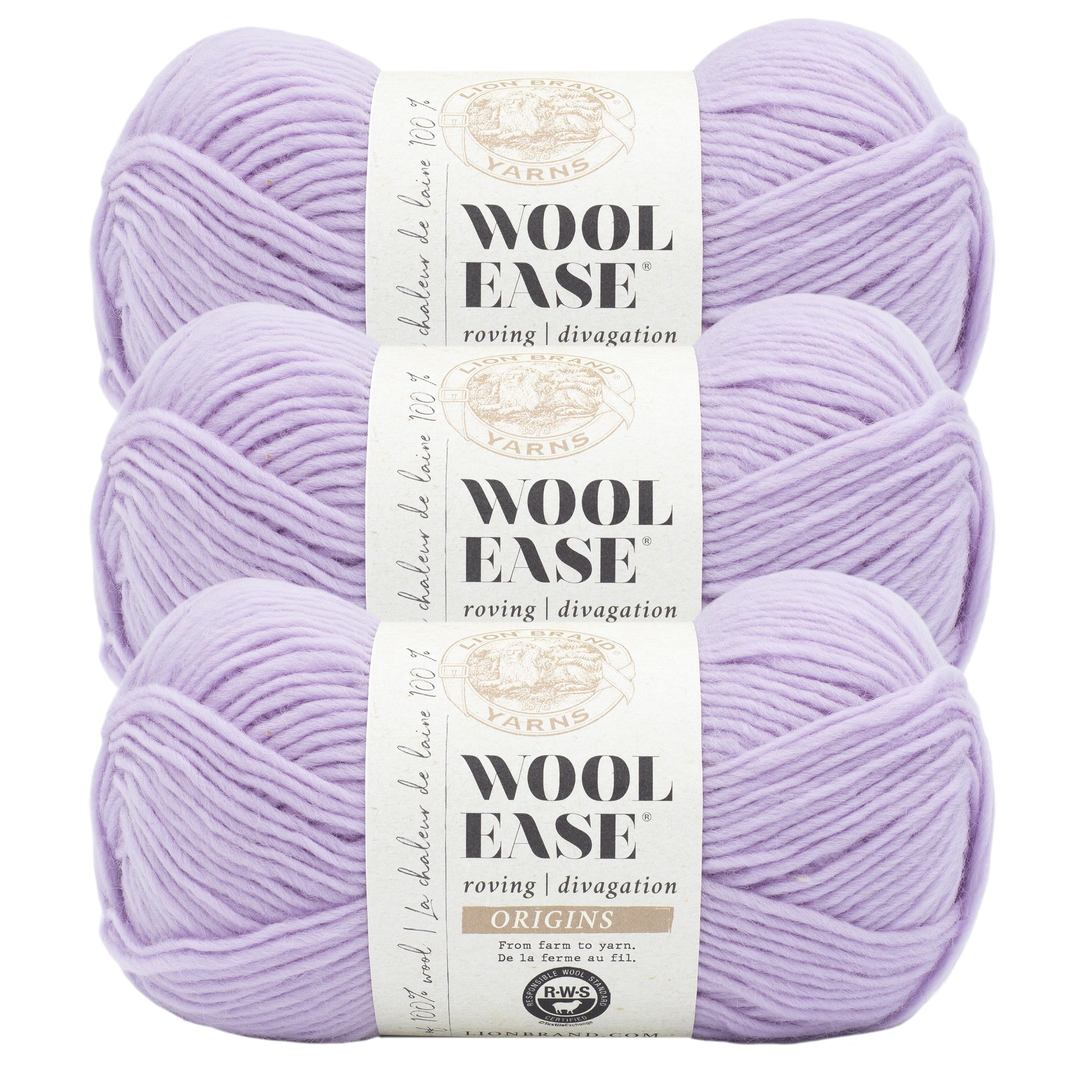 Lion Brand Yarn Wool-Ease Roving Origins Lilac Medium Wool Purple Yarn 3 Pack