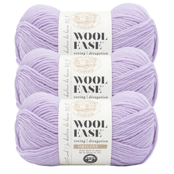 Lion Brand Yarn Wool-Ease Roving Origins Lilac Medium Wool Purple Yarn 3 Pack