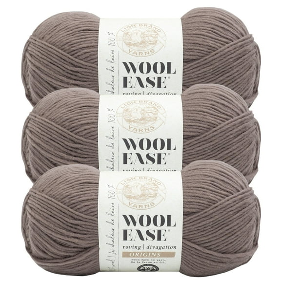 Lion Brand Yarn Wool-Ease Roving Origins Mushroom Medium Wool Brown Yarn 3 Pack