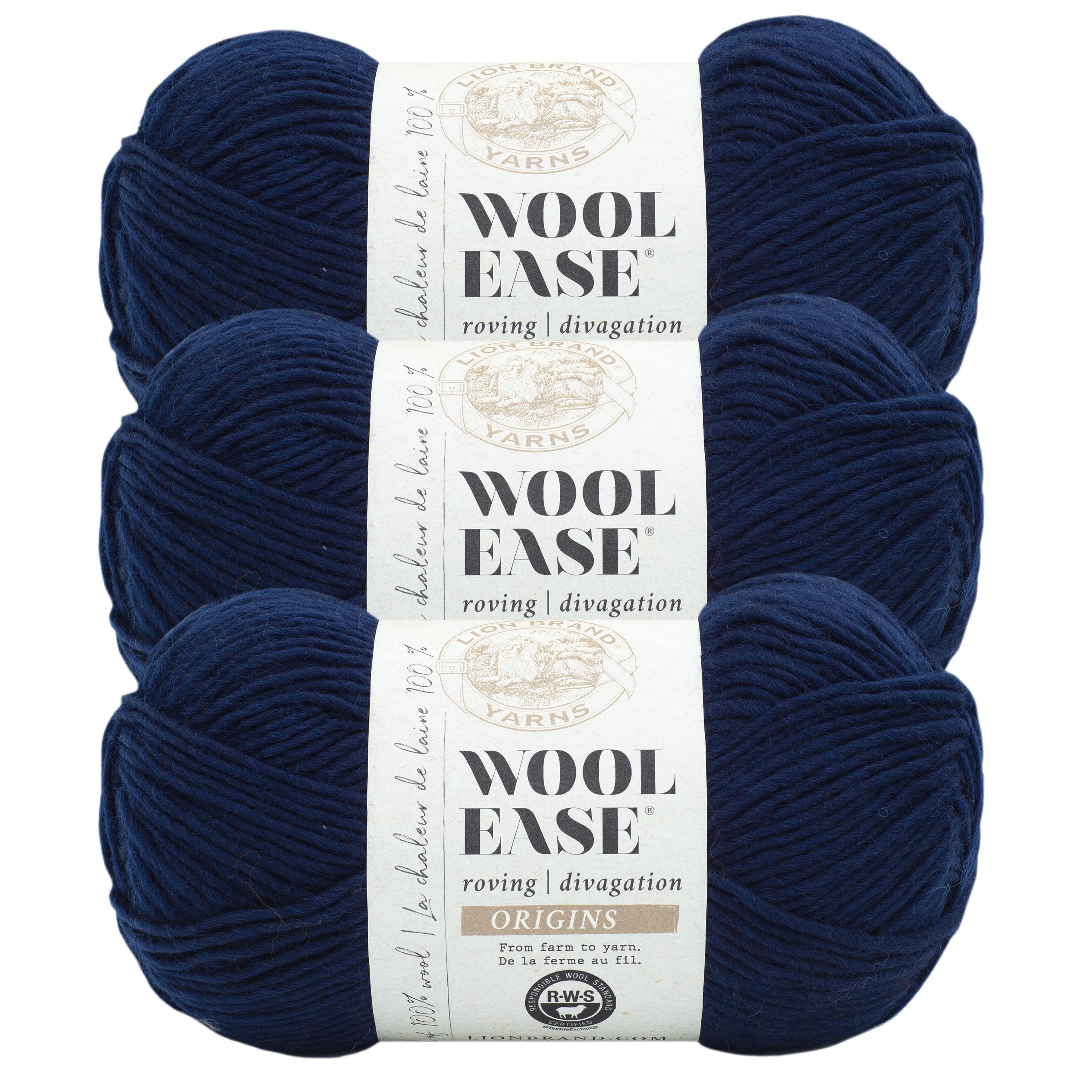 Lion Brand Yarn Wool-Ease Roving Origins Navy Medium Wool Yarn 3 Pack