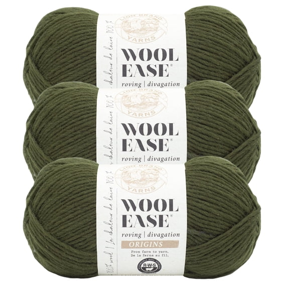 Lion Brand Yarn Wool-Ease Roving Origins Olive Medium Wool Yarn 3 Pack