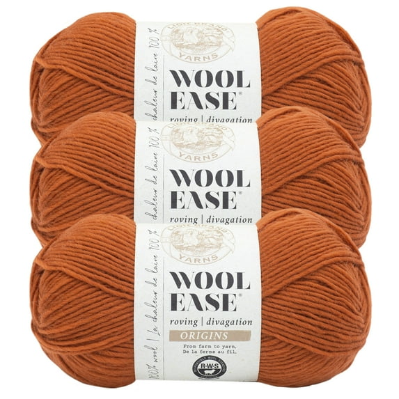 Lion Brand Yarn Wool-Ease Roving Origins Pumpkin Spice Medium Wool Orange Yarn 3 Pack