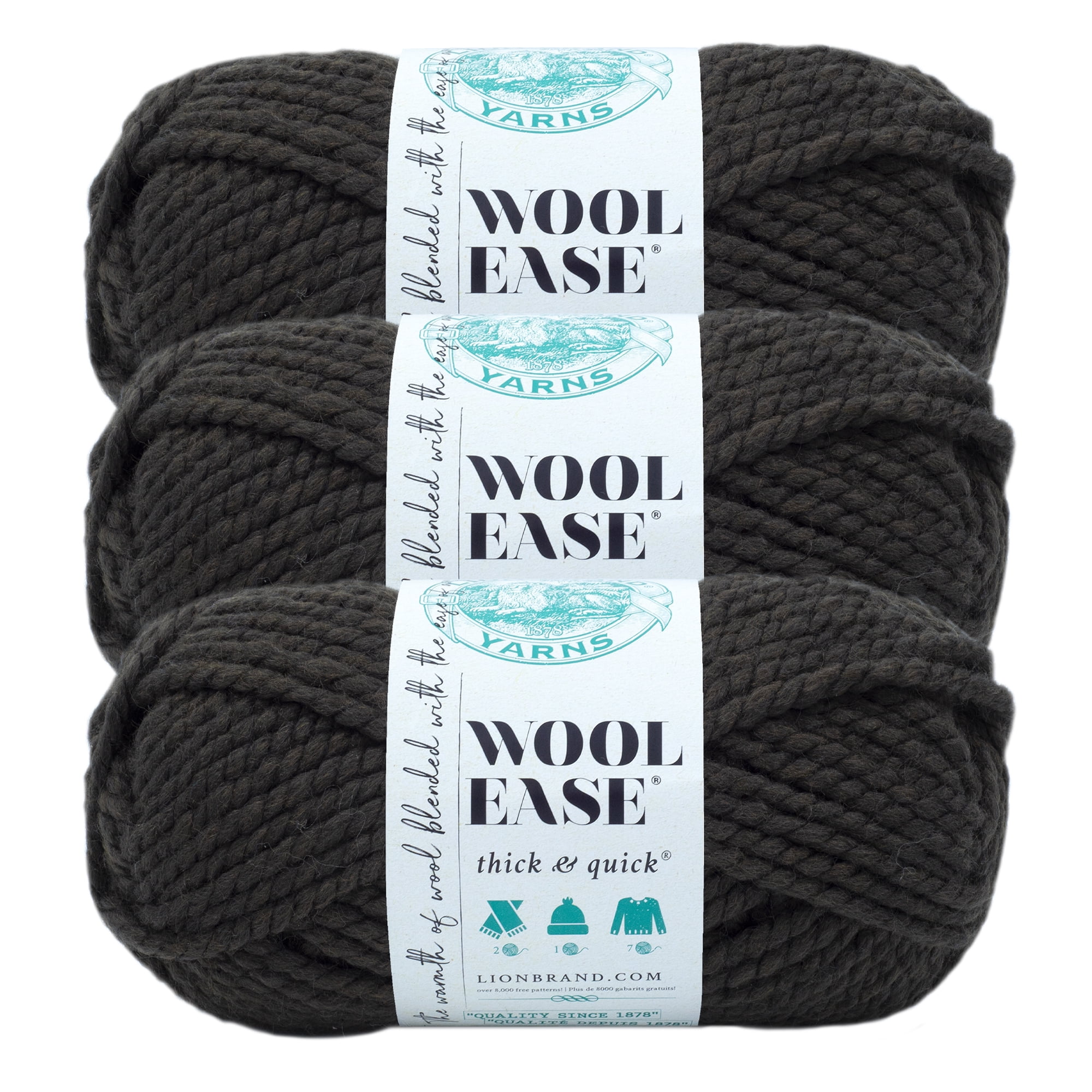 Lion Brand Yarn Wool-Ease Thick & Quick Black Walnut Super Bulky