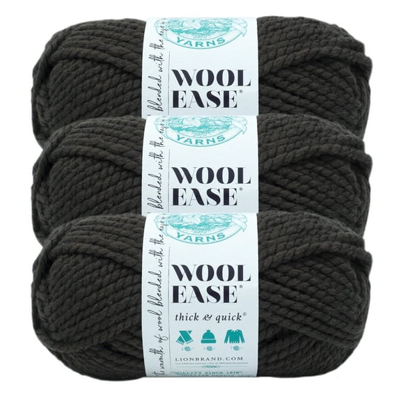 Lion Brand Yarn Wool-Ease Thick & Quick Black Walnut Super Bulky Acrylic, Wool Yarn 3 Pack