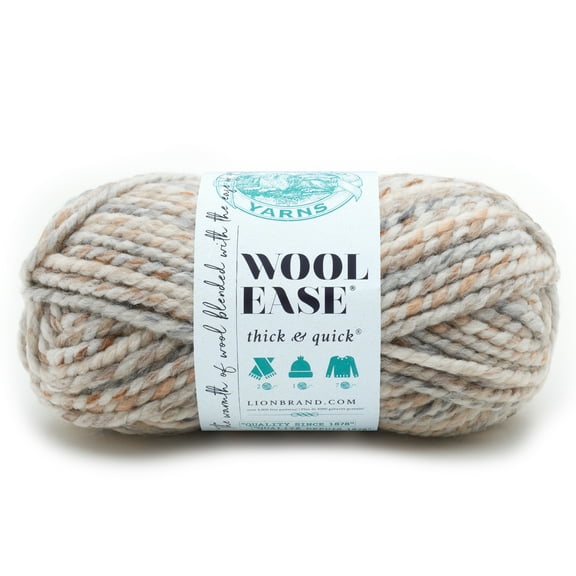 Lion Brand Yarn Wool-Ease Thick & Quick Fossil Super Bulky Acrylic Wool Blend Yarn