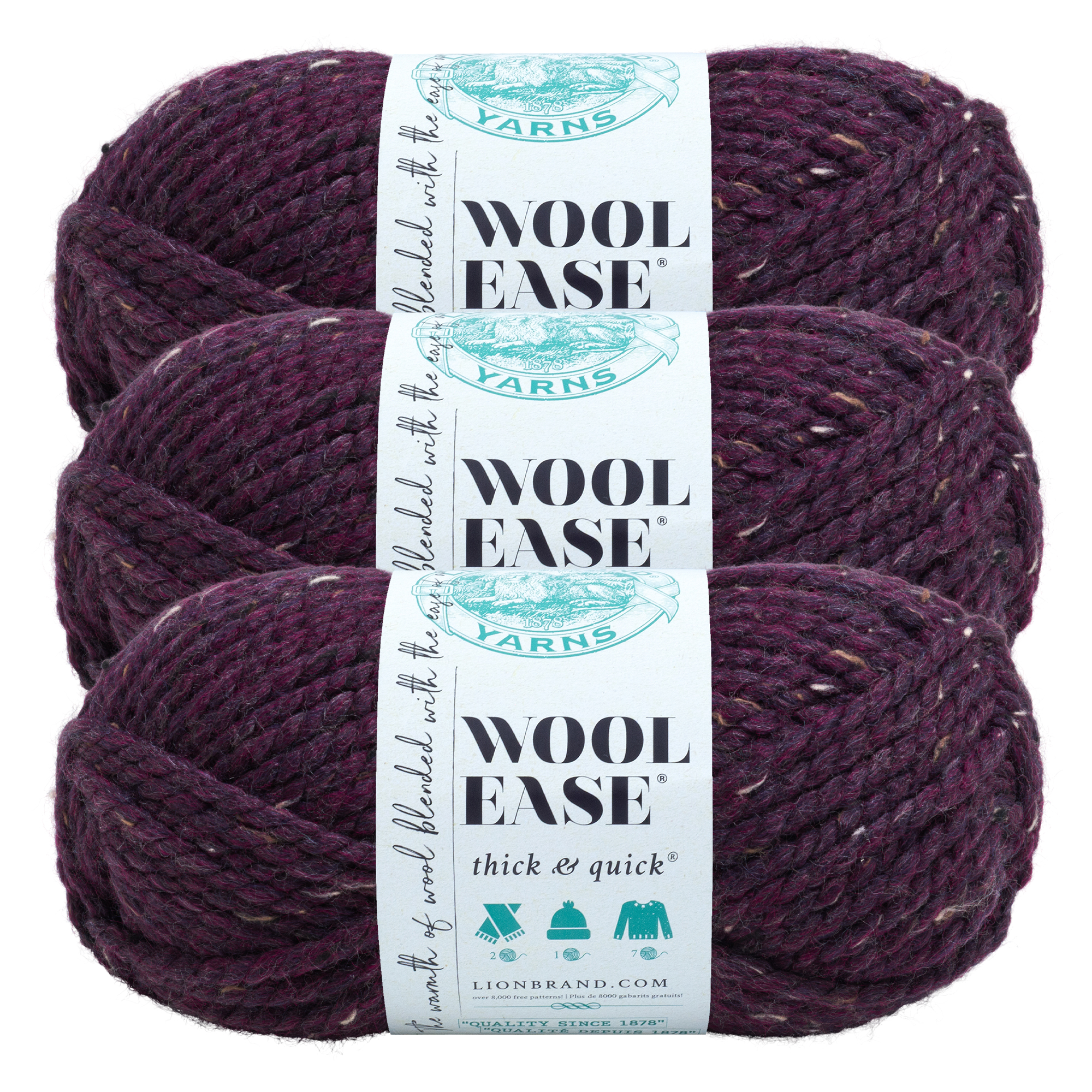 Lion Brand Yarn Wool-Ease Thick & Quick Raisin Super Bulky Acrylic Wool Purple Yarn 3 Pack - image 1 of 2
