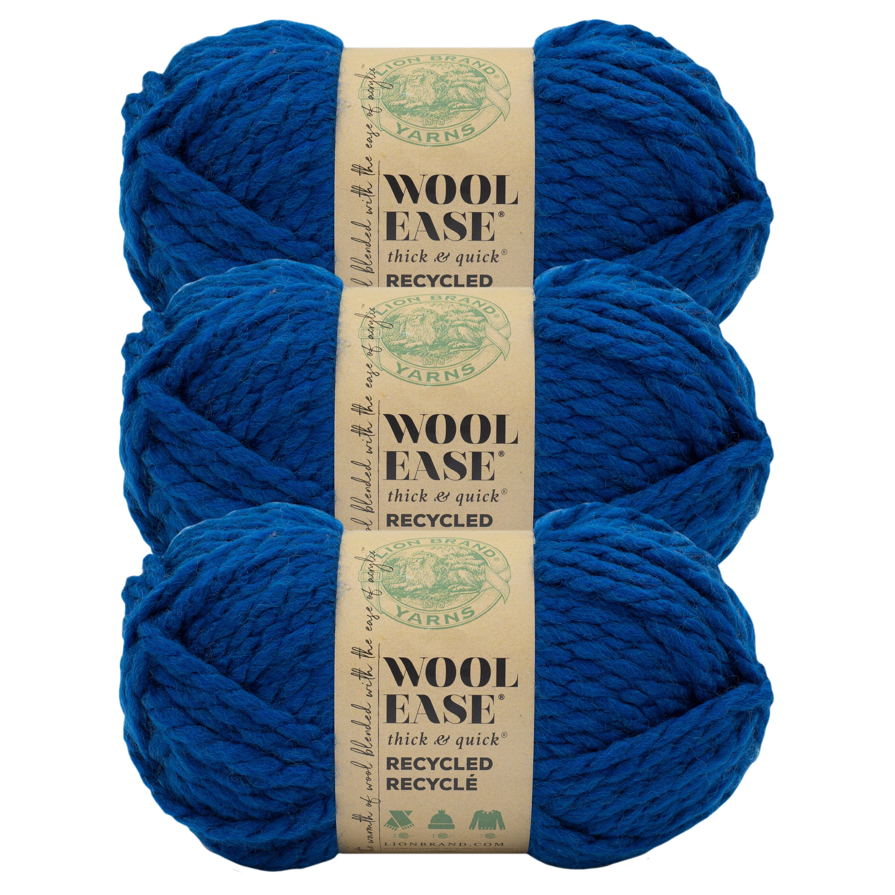 Lion Brand Yarn Wool-Ease Thick & Quick Recycled Royal Blue Super Bulky ...