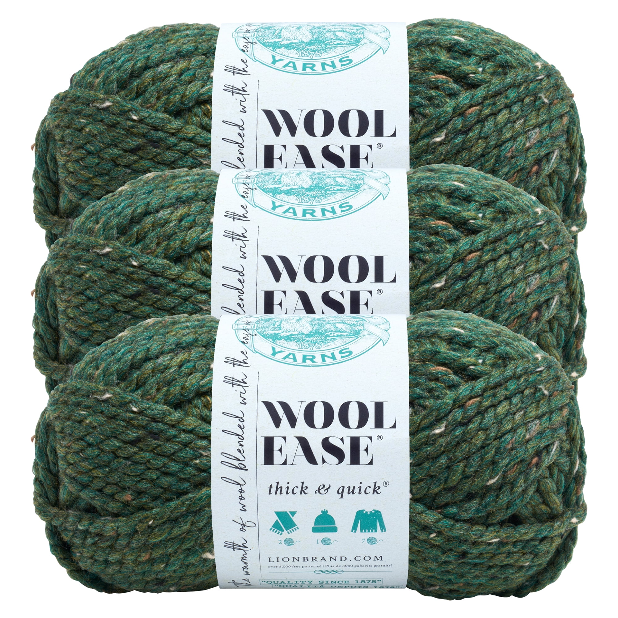 Lion Brand Yarn Wool-Ease Thick & Quick Super Kale Bulky Acrylic, Wool  Green Yarn 3 Pack