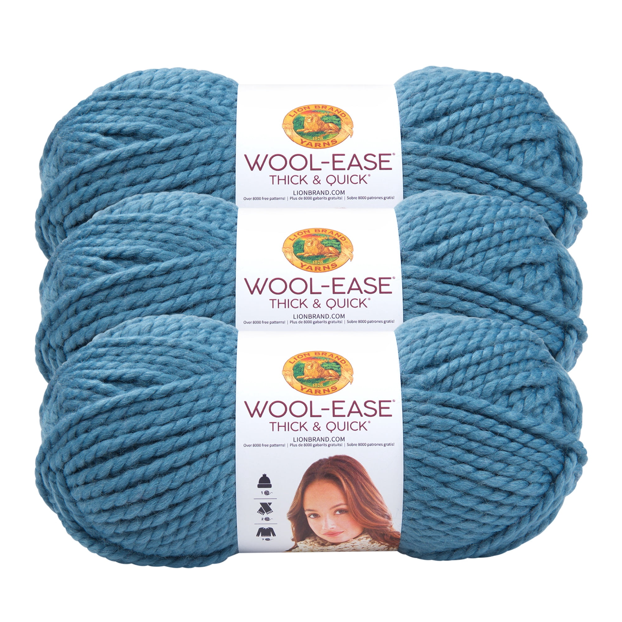 Lion Brand Yarn Wool-Ease Thick & Quick Air Force Super Bulky Acrylic, Wool Yarn 3 Pack