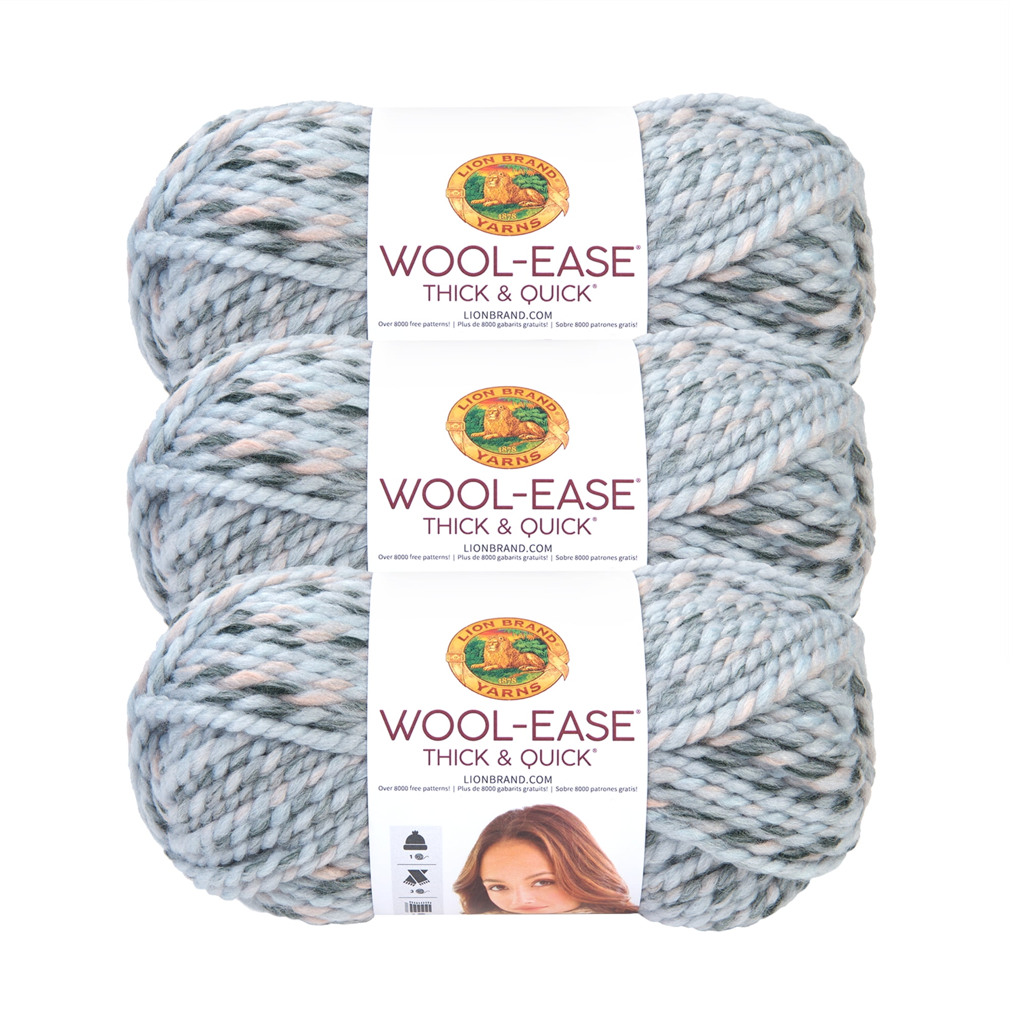 Lion Brand Yarn Wool-Ease Thick and Quick Arctic Ice Classic Super Bulky  Acrylic, Wool Multi-color Multi-Color Yarn 3 Pack