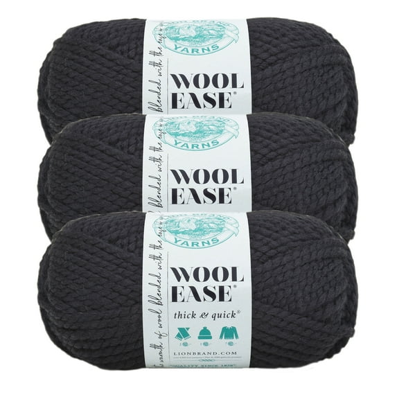 Lion Brand Yarn Wool-Ease Thick & Quick Black Super Bulky Acrylic, Wool Yarn 3 Pack