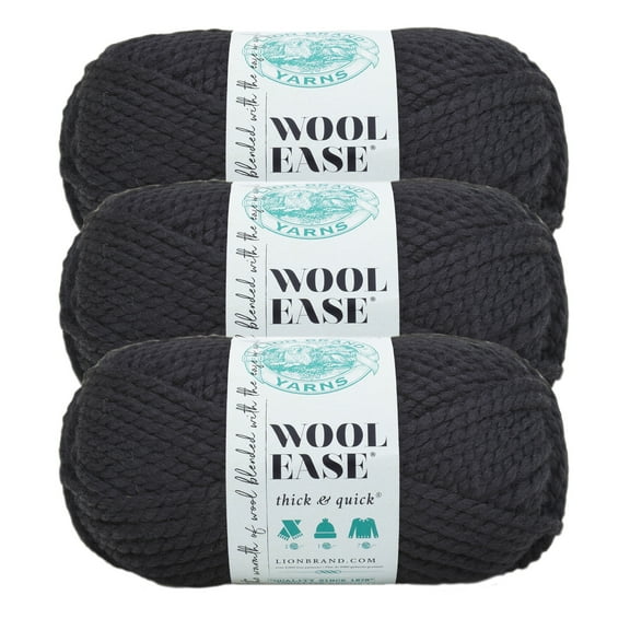 Lion Brand Yarn Wool-Ease Thick & Quick Black Super Bulky Acrylic, Wool Yarn 3 Pack
