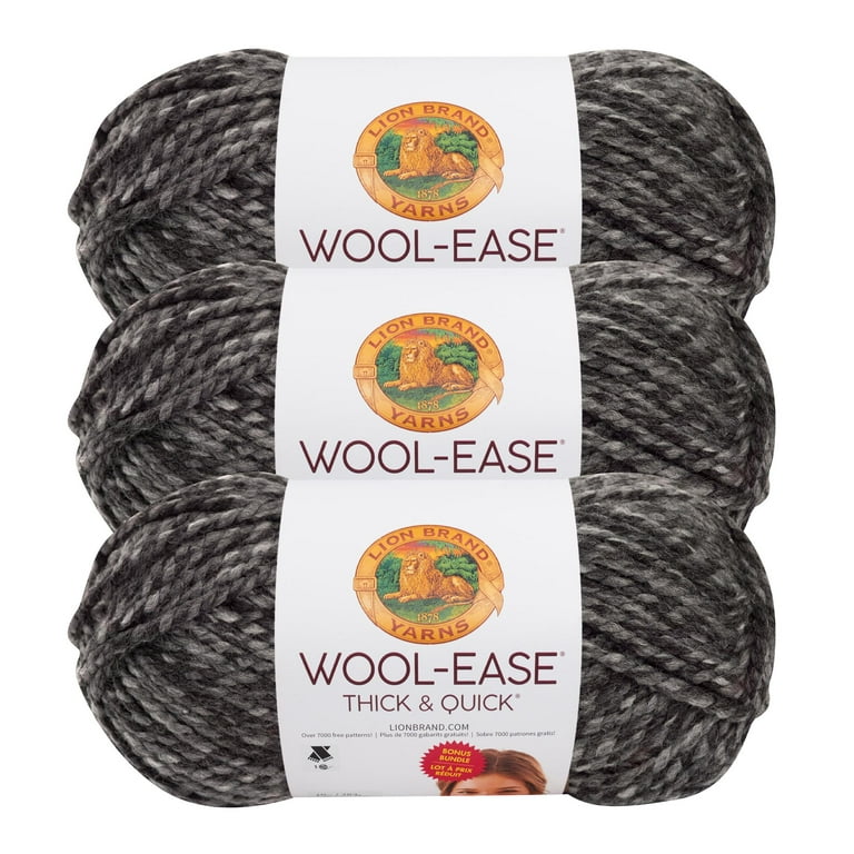 Lion Brand Yarn Wool-Ease Thick and Quick Bonus Bundle Licorice Classic  Super Bulky Acrylic, Wool Black Yarn 3 Pack