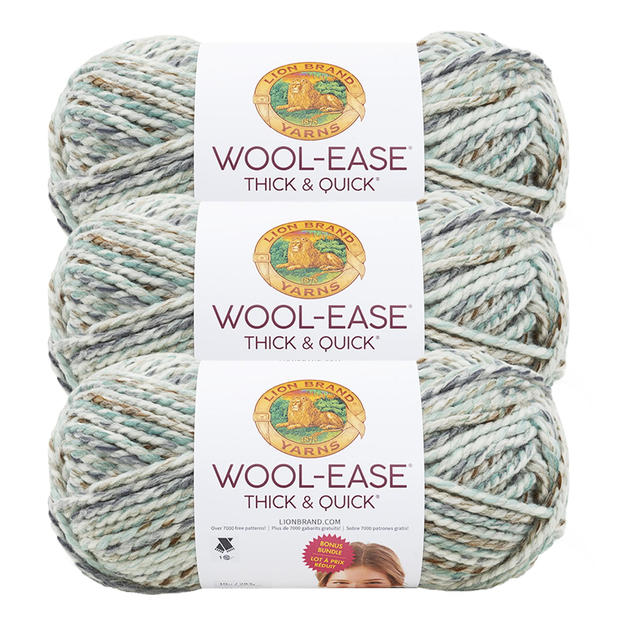 Lion Brand Yarn Wool-Ease Thick and Quick Bonus Bundle Seaglass Classic  Super Bulky Acrylic, Wool Multi-color Yarn 3 Pack