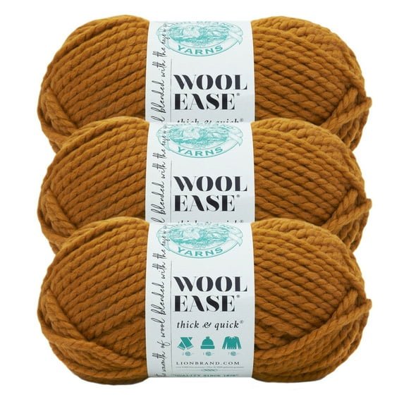 Lion Brand Yarn Wool-Ease Thick & Quick Butterscotch Super Bulky Acrylic, Wool Yarn 3 Pack