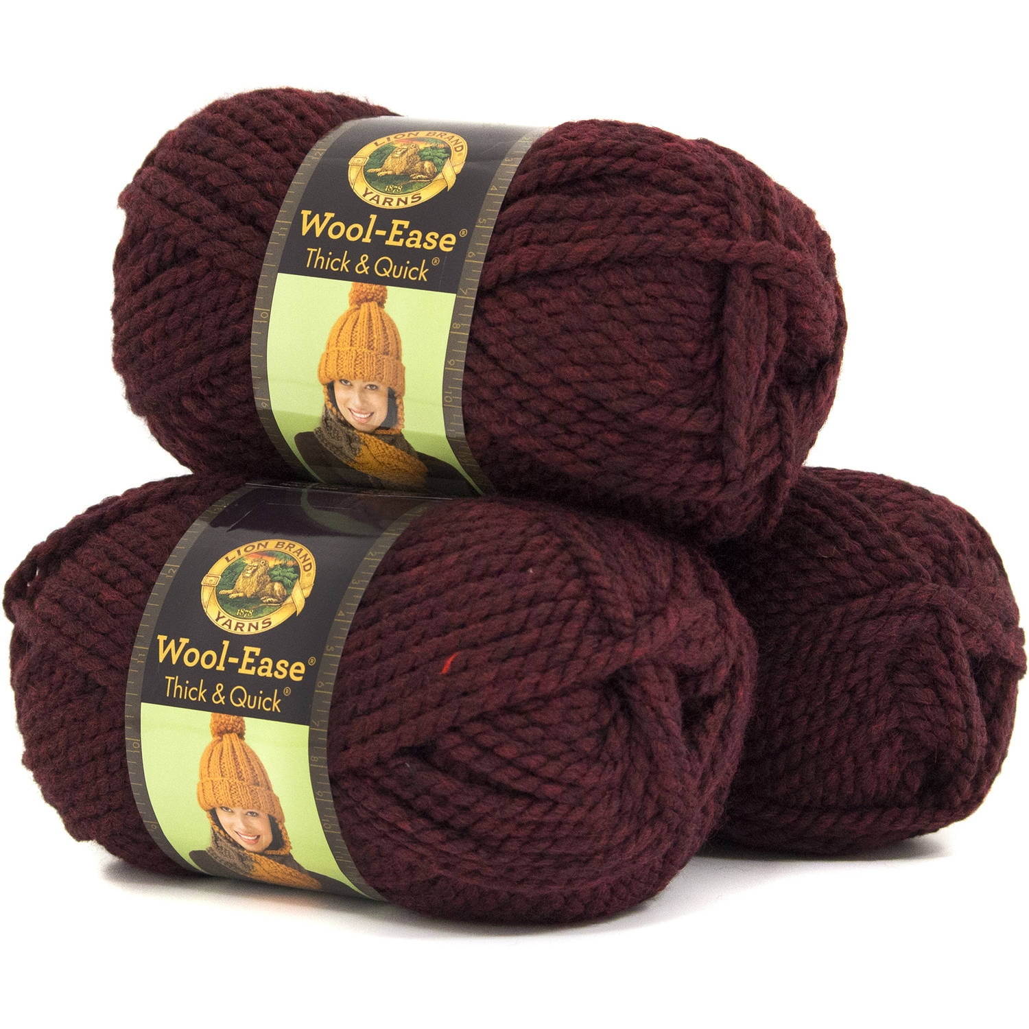 Lion Brand Yarn Wool-Ease Thick and Quick Claret Classic Super Bulky  Acrylic, Wool Red Yarn 3 Pack 