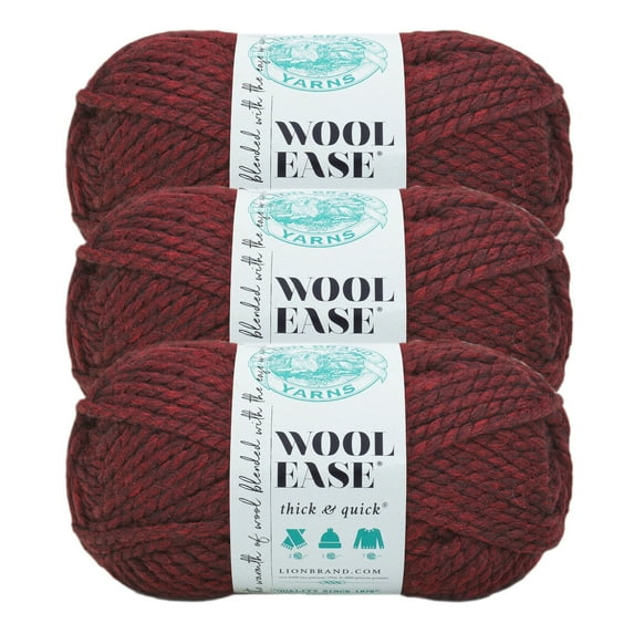 Lion Brand Yarn Wool-Ease Thick & Quick Claret Super Bulky Acrylic, Wool Yarn 3 Pack