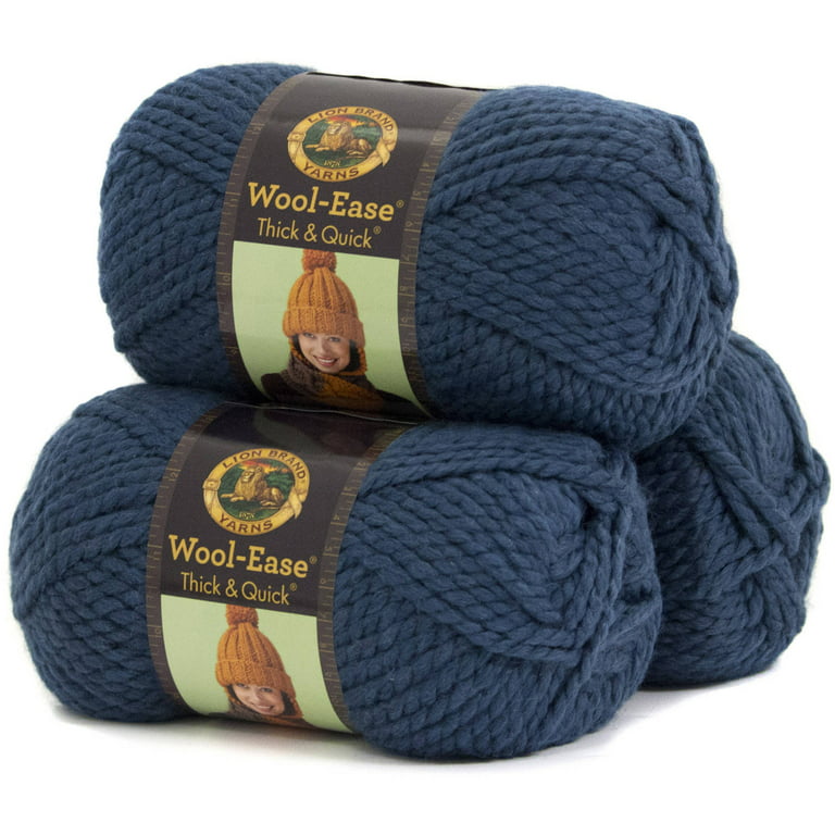 Lion Brand Yarn Wool-Ease Thick and Quick Denim Classic Super Bulky  Acrylic, Wool Multi-color Blue Yarn 3 Pack