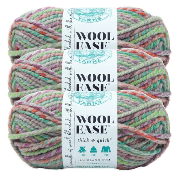 Lion Brand Yarn Wool-Ease Thick & Quick Eden Super Bulky Acrylic, Wool Yarn 3 Pack