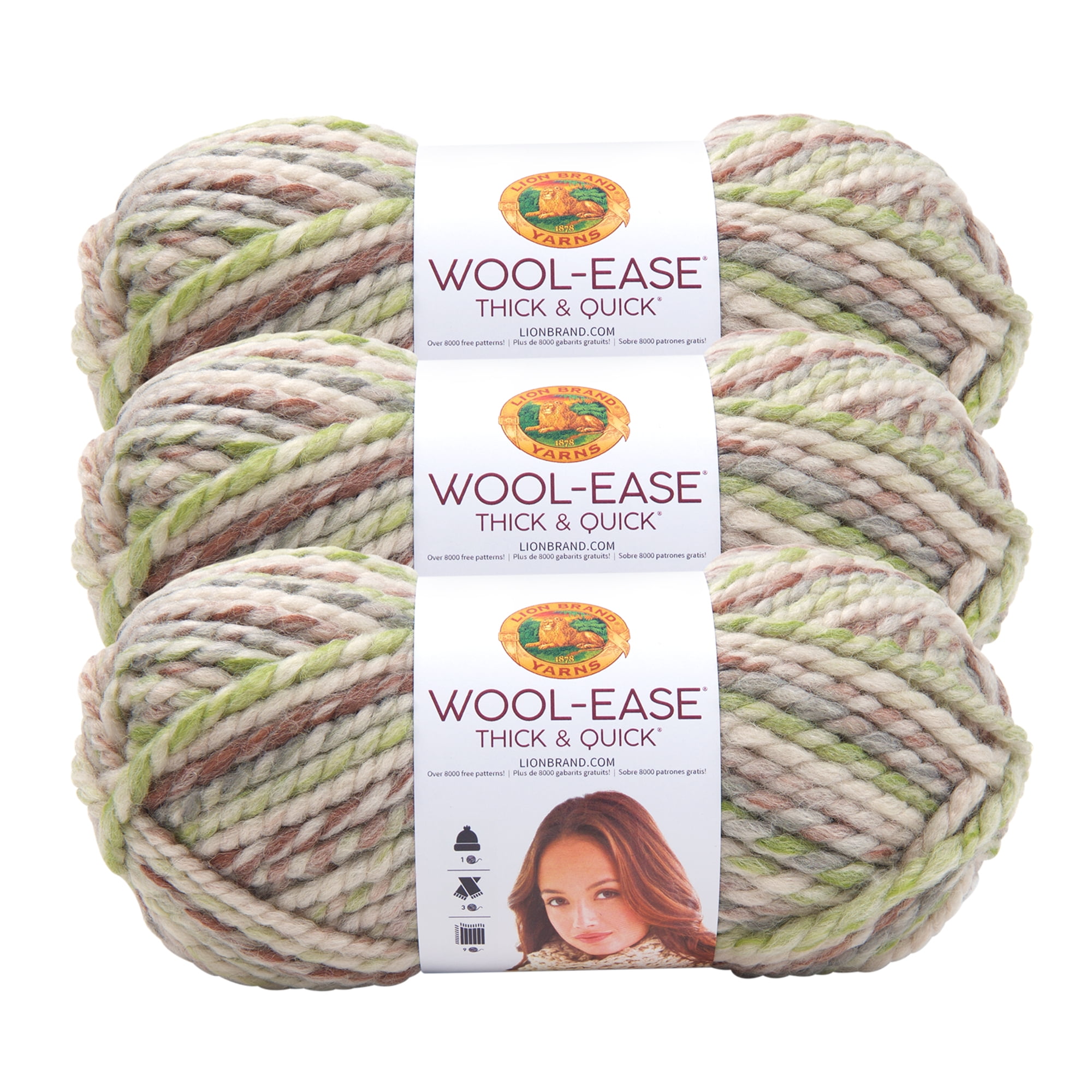 Lion Brand Yarn Wool-Ease Thick & Quick Yarn, Soft and Bulky Yarn for  Knitting, Crocheting, and Crafting, 3 Pack, Succulent : : Home &  Kitchen