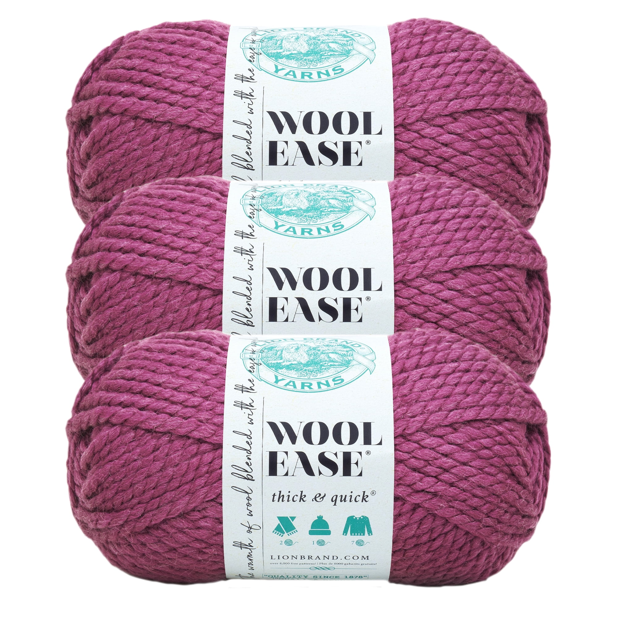 Lion Brand Wool-Ease Fair Isle Yarn | Pink/Mushroom Color | 348 Yards, 5.3 Oz | 80% Acrylic, 20% Wool