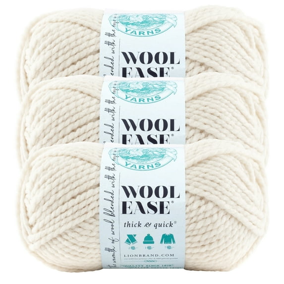 Lion Brand Yarn Wool-Ease Thick & Quick Fisherman Super Bulky Acrylic, Wool Yarn 3 Pack