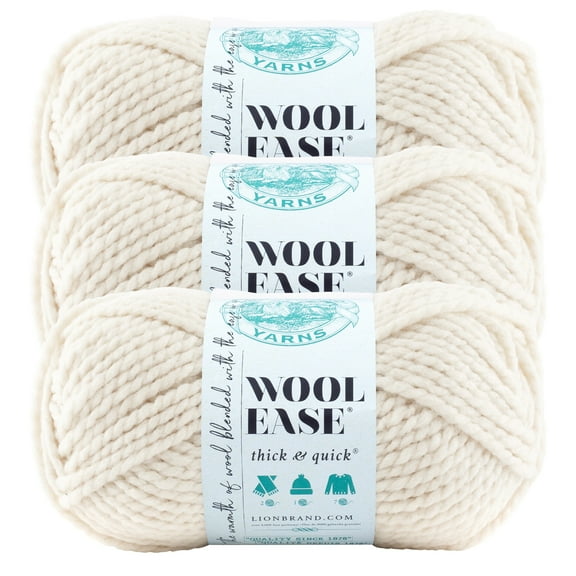 Lion Brand Yarn Wool-Ease Thick & Quick Fisherman Super Bulky Acrylic, Wool Yarn 3 Pack
