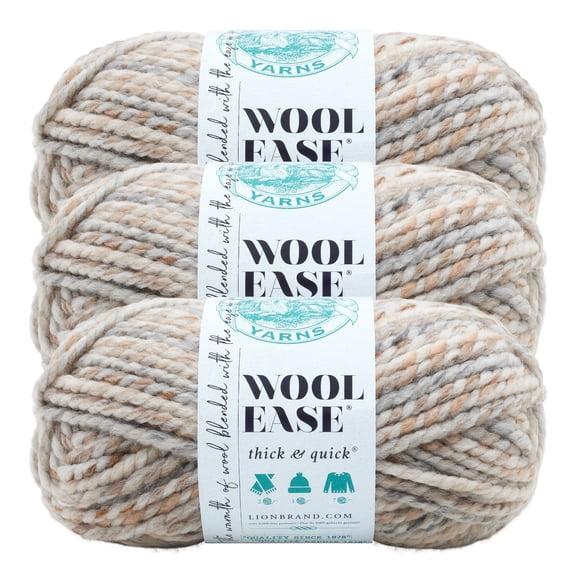 Lion Brand Yarn Wool-Ease Thick & Quick Fossil Super Bulky Acrylic, Wool Yarn 3 Pack