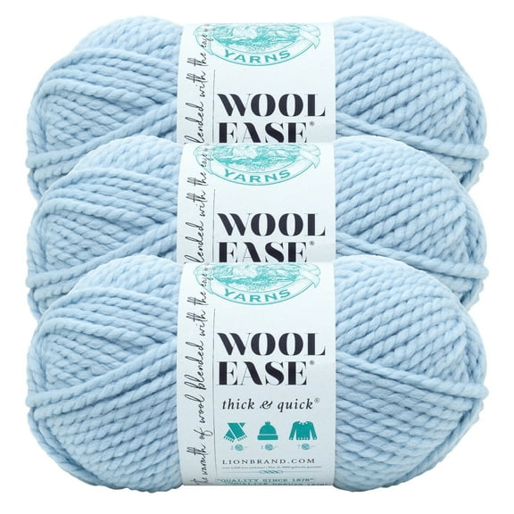 Lion Brand Yarn Wool-Ease Thick & Quick Glacier Super Bulky Acrylic, Wool Yarn 3 Pack