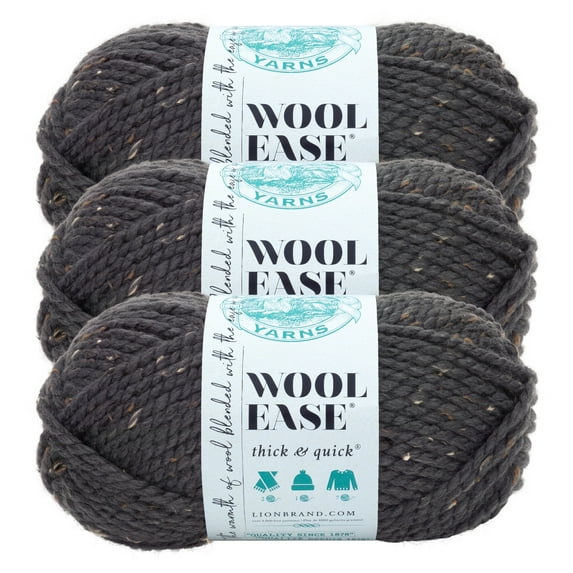Lion Brand Yarn Wool-Ease Thick & Quick Graphite Super Bulky Acrylic, Wool Yarn 3 Pack