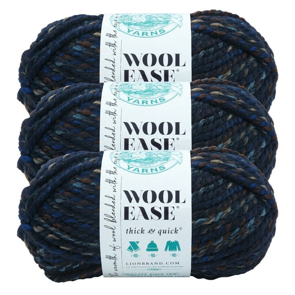 Lion Brand Yarn Wool-Ease Thick & Quick Night Shadow Super Bulky Acrylic, Wool Yarn 3 Pack