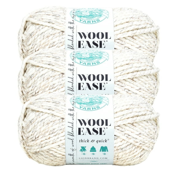Lion Brand Yarn Wool-Ease Thick & Quick Wheat Super Bulky Acrylic, Wool Yarn 3 Pack