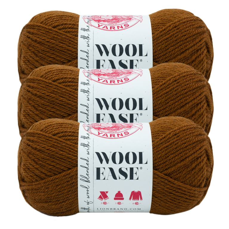 Lion Brand Yarn Wool-Ease Umber Classic Worsted Medium Acrylic, Wool Brown  Yarn 3 Pack