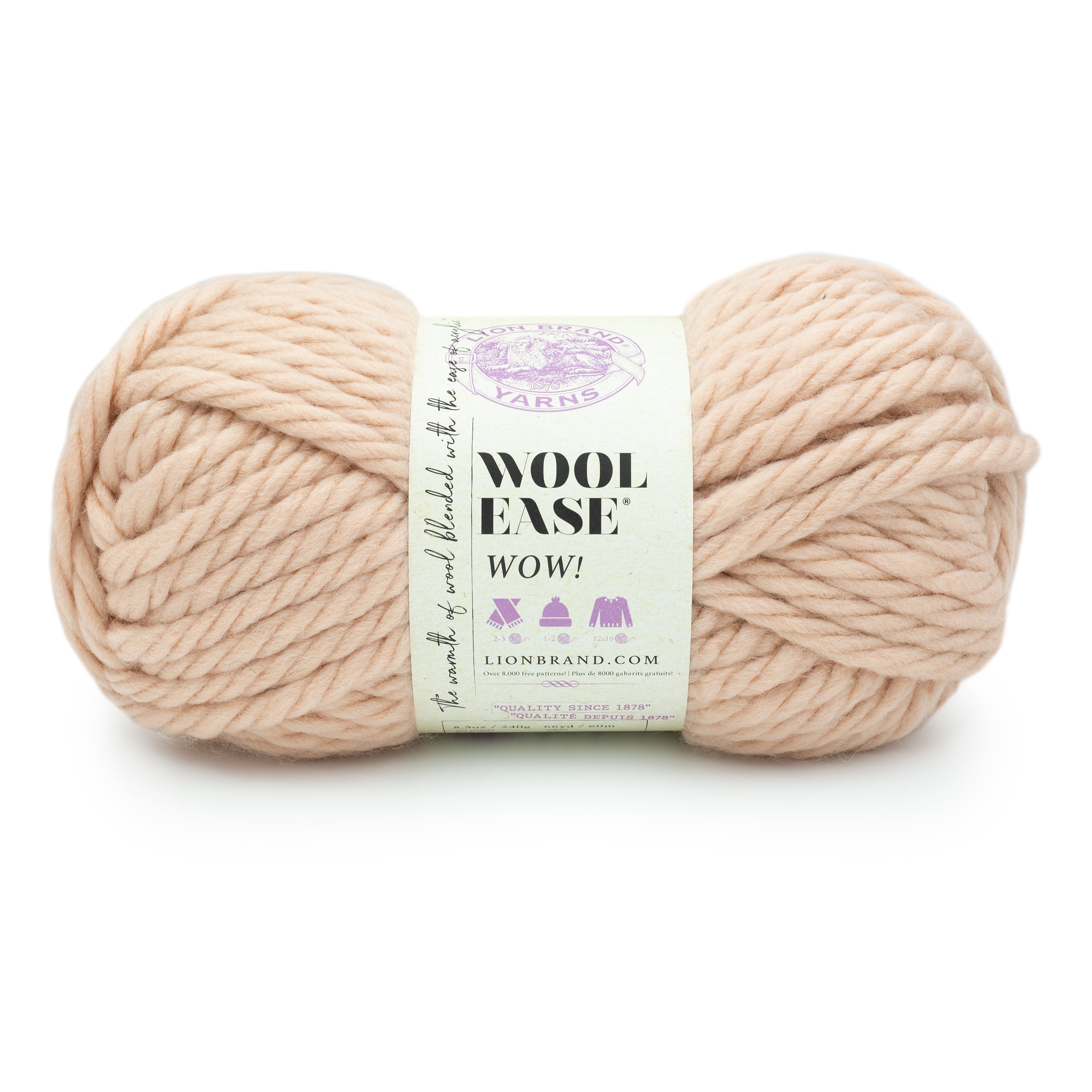 Lion Brand Yarn Wool-Ease WOW Blush Jumbo Acrylic, Wool Pink Yarn 1 Skein