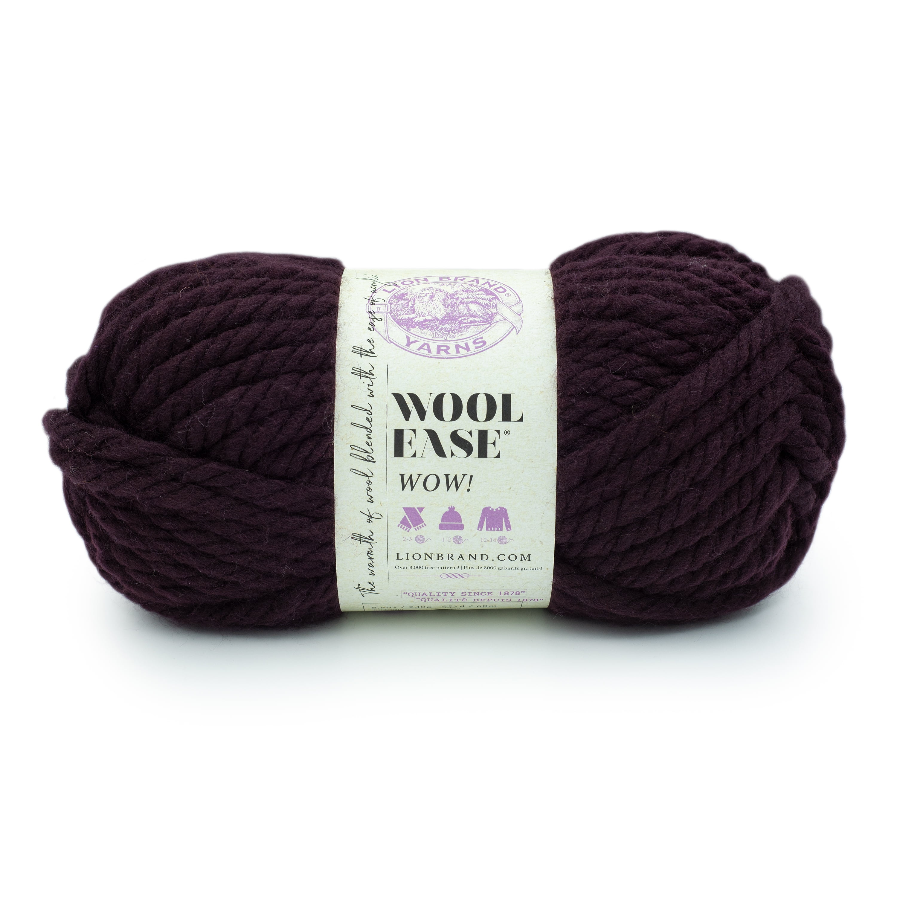 Lion Brand Yarn Wool-Ease WOW Eggplant Jumbo Acrylic, Wool Purple Yarn 1 Skein