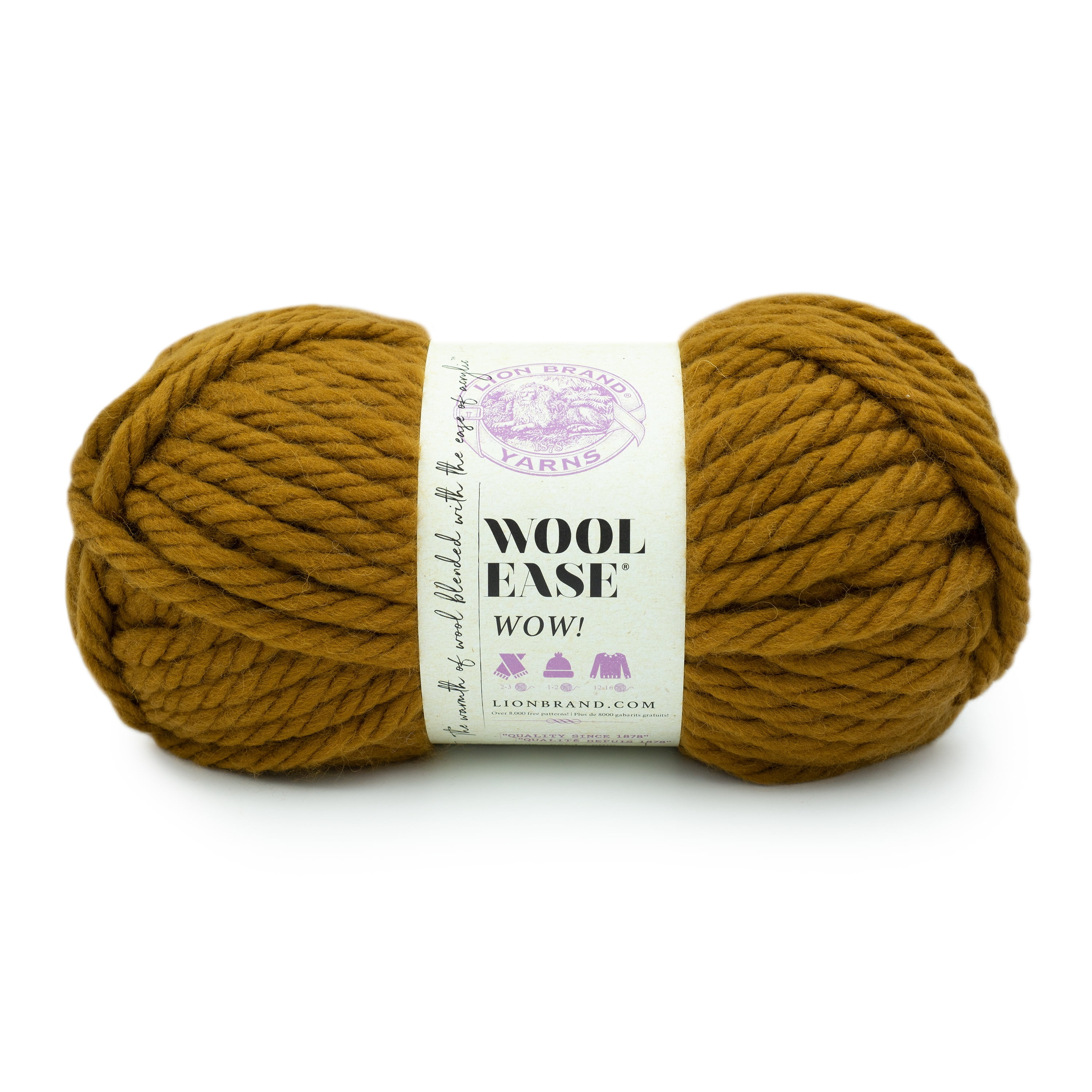 Lion Brand Yarn Wool-Ease WOW Flax Jumbo Acrylic, Wool Brown Yarn 1 Skein
